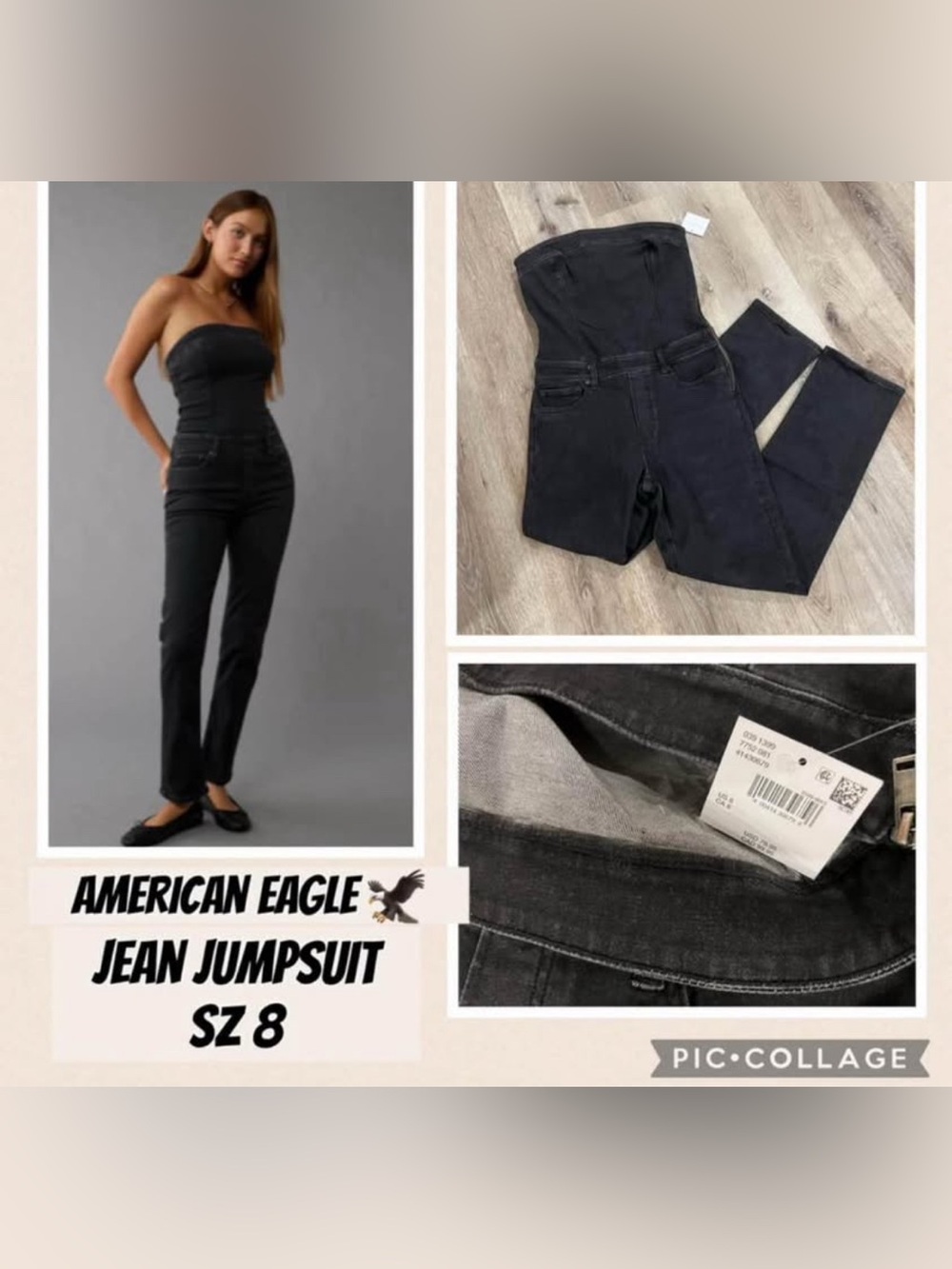 American Eagle Outfitters Black Strapless Denim Jumpsuit
